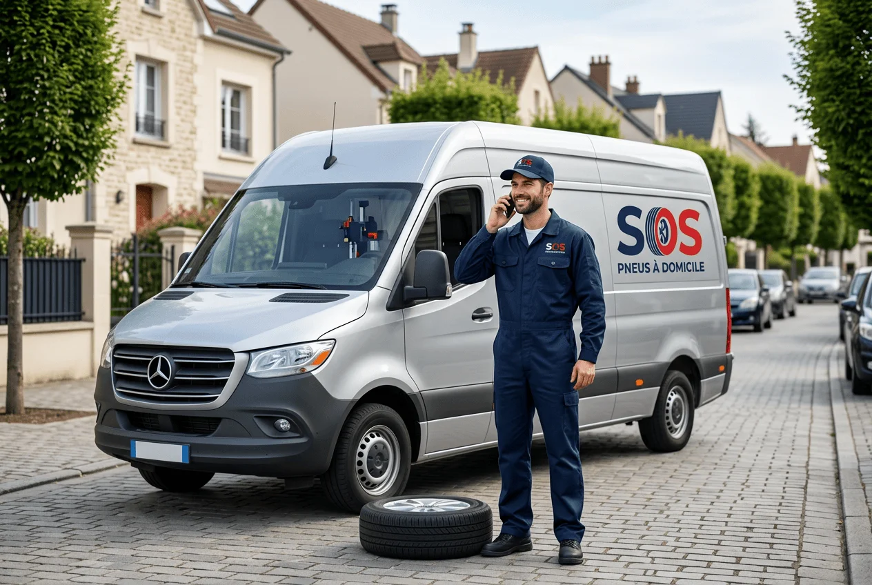 Technicien SOS Pneus &agrave; Domicile pr&ecirc;t &agrave; intervenir